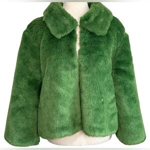 Faux Fur Jacket Cropped Y2K RARE MED Green Holiday Festive